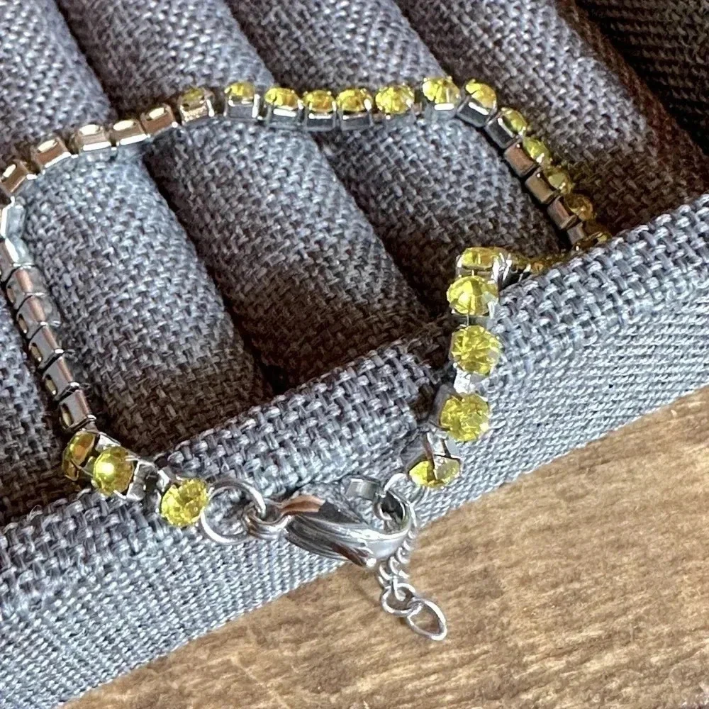 Yellow Citrine Colored CZ Stainless Steel Tennis Bracelet November Birthstone - Picture 3 of 4